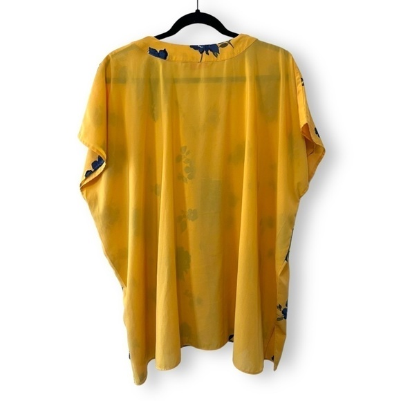 Laurie Felt Los Angeles Yellow Floral Dolman Sleeve V neck Tunic Blouse - Picture 6 of 6